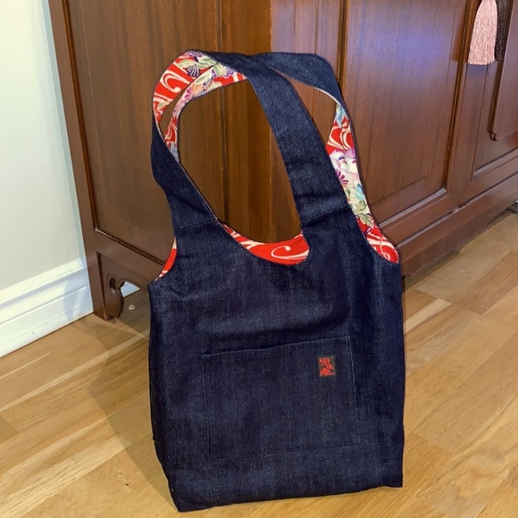 🆕RARE Japanese handmade repurposed denim & kimono 👘 tote bag / hidden zips - Picture 13 of 13